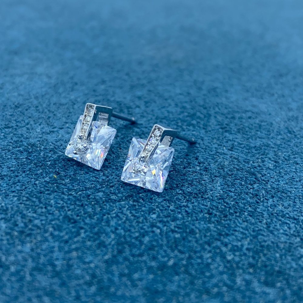 6mm Princess Cut Diamond Studs 925 Sterling Silver